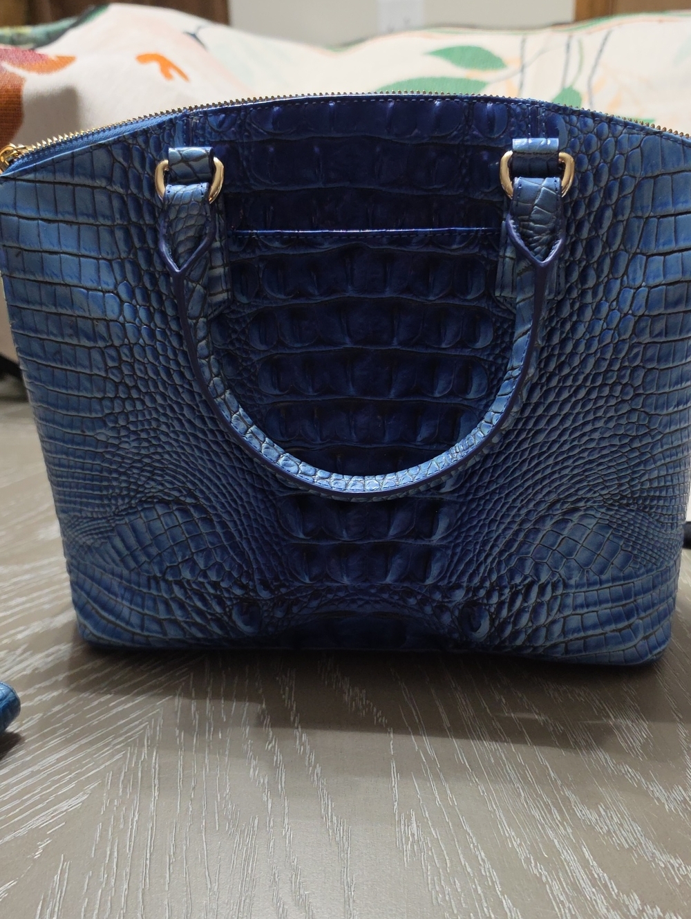 Brahmin Navy Croc-Embossed Top-Handle Satchel - Picture 1 of 12